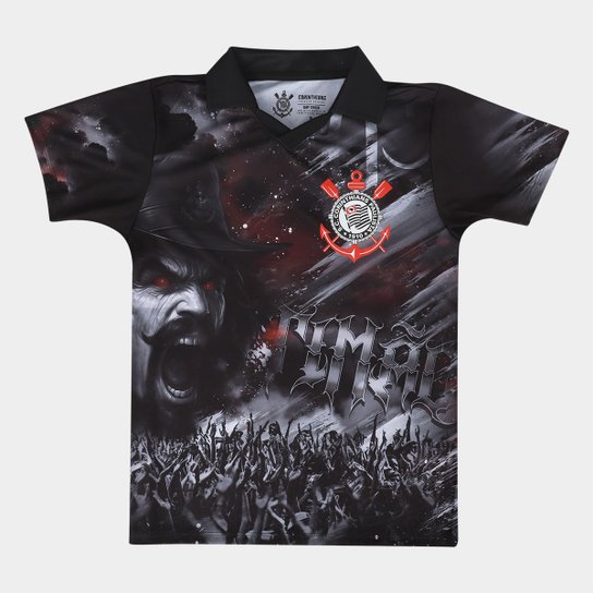 Camiseta Polo Infantil Corinthians Quebrada - preta